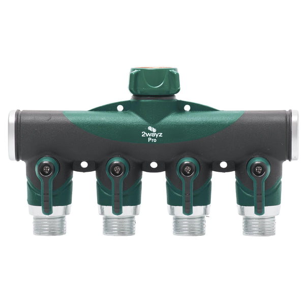Garden Hose Splitter 4 Way - Heavy Duty Water Hose Manifold with Shut-Off Valves - Outdoor Faucet Divider and Spigot Connector for Garden, Lawn, or Patio Use - Durable Brass Pipe Splitter - Classic - image 1