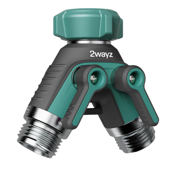 2WAYZ Dual Outlet Water Hose Splitter - Heavy-Duty Brass Y Connector, 360° Rotation, Easy Installation, Leak-Proof Design with Spigot Extender - Ideal for Garden, Washing Machines, Outdoor Faucets - image 1