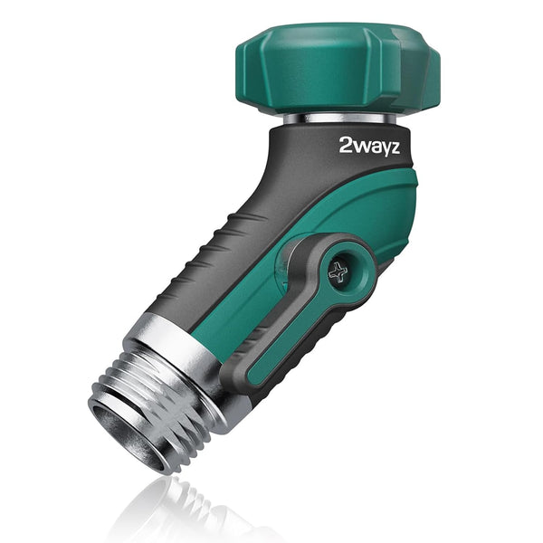2WAYZ 45° Garden Hose Shut Off Valve - Heavy Duty Metal Elbow Connector with Shut Off Switch - No-Leak Water Hose Adapter for Outdoor Faucet Extension - 2x3x4 Inch (Black, Green) - image 1