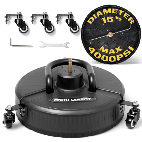 Edou Direct Pressure Washer Surface Cleaner with Wheels and Handle - Heavy-Duty Plastic - 15'' - Compatible with Most Electric Pressure Washers - 1/4 Inch Quick-Connect - Black - image 1