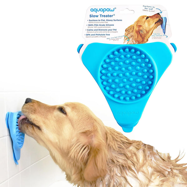 Aquapaw Dog Licking Mat - Suction Slow Feeder & Feeding Mat - Bath Toy Dispenser for Dog Bath Toys & Grooming Treats - Grooming Lick Pad for Peanut Butter Treat & Shower Snack Holder - Blue - image 1