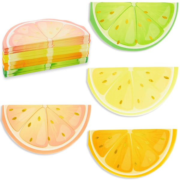 BLUE PANDA Disposable Citrus Napkins - 3.7 x 6.25 In, Multicolor, 3-Ply Paper, 100 Pack - Gold Foil Accents for Citrus Party Decor - Fruit Themed Cocktail Napkins - image 1