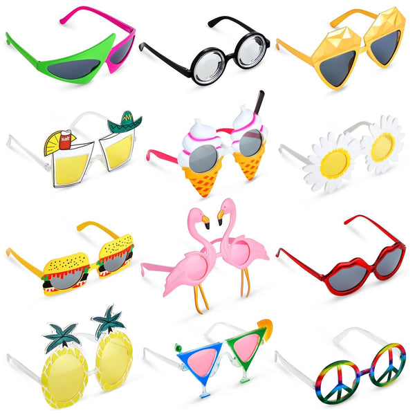 BLUE PANDA 12 Pairs Funny Novelty Glasses Photo Booth Prop - Multicolor Variety Pack - Beach & Luau Party Favor - Birthday Party Accessory - image 1
