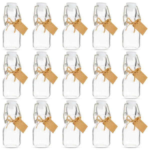 BLUE PANDA Mini Glass Bottles Swing Top - 15 Pack 2 Oz/60 ml Blue & White - Kraft Tags & Jute Twine Included - Wedding Favor Glass Bottles & DIY Jars - image 1