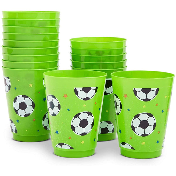 BLUE PANDA Soccer Reusable Plastic Party Cups - Pack of 16 Soccer Reusable Cups - Green Plastic Cups - image 1