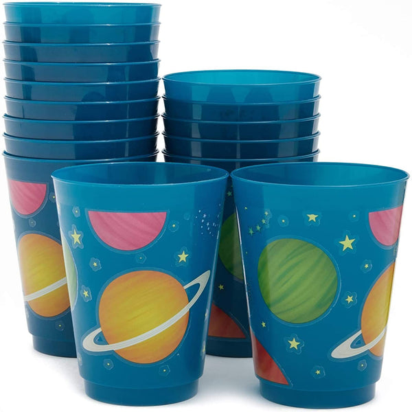 BLUE PANDA Plastic Party Cups 16 Pack - Outer Space Reusable Tumblers - 16 oz - Space Themed Party Decorations - Reusable Cups - image 1
