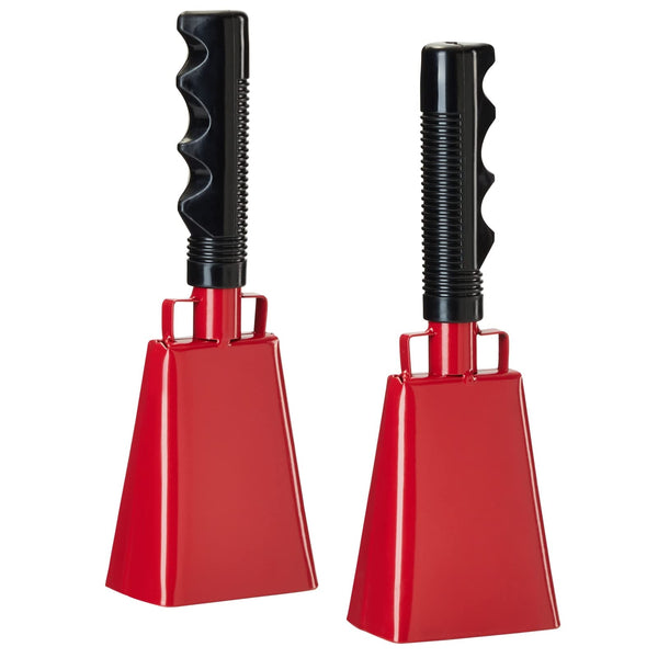 BLUE PANDA Cow Bell Noise Maker - 9-Inch Red, 2 Pack - Cow Bells for Sporting Events & Cheer - Sport Cowbell with Handle - image 1