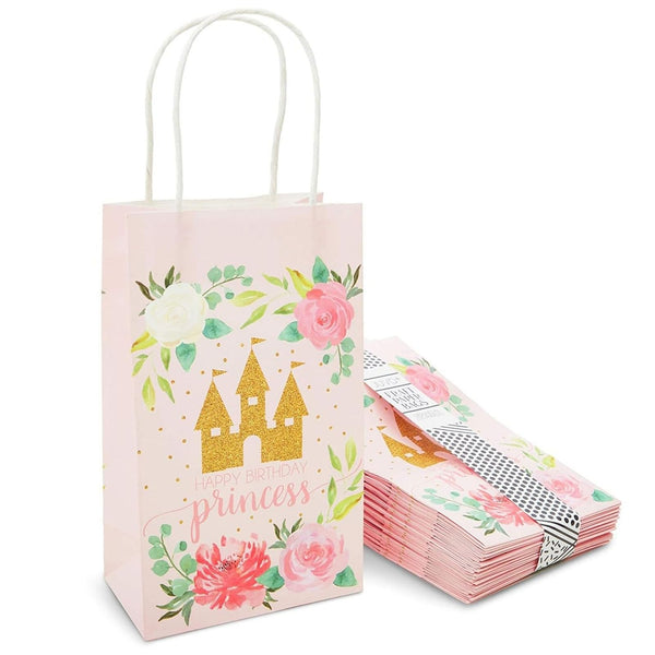 BLUE PANDA Pink Princess Castle Paper Birthday Party Gift Bags (9 x 5.3 in, 24 Piece) - image 1