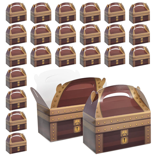 BLUE PANDA Pirate Party Favors Treasure Chests - 24-Pack Paper, 6 x 3.3 x 3.6 In, Brown - Easy Fold-Flat Assembly & Classroom Prize Box - image 1