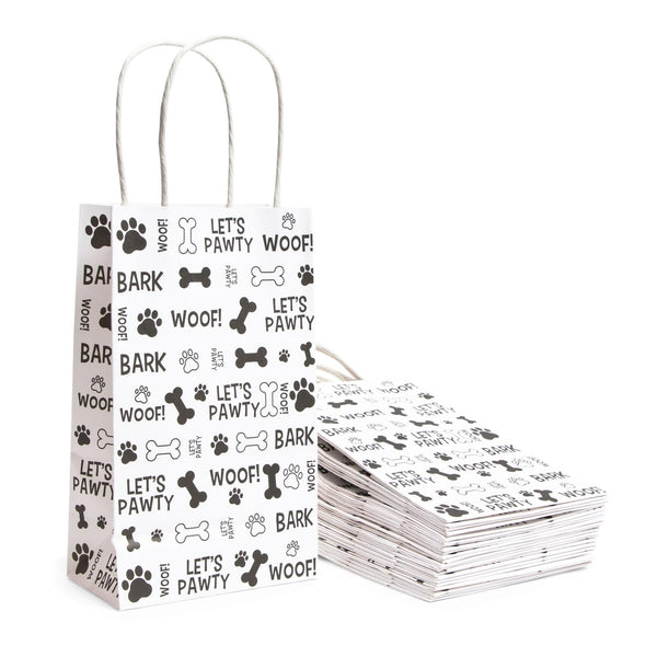 Blue Panda 24 Pack Paw Print Gift Bags with Handles for Goodies, Party Favors, Let's Pawty Party Decorations (5.3 x 3.2 x 9 in) - image 1