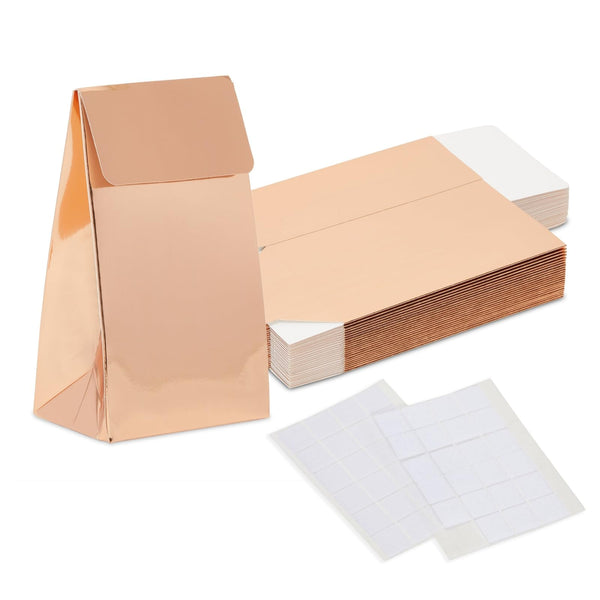 BLUE PANDA Rose Gold Treat Boxes - 24 Pack, 3.75 x 6.5 x 2.5 In, Foldover Design & Adhesive Stickers - Party Favor Boxes for Adults - image 1