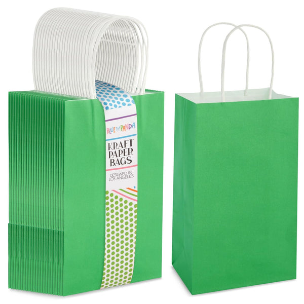 BLUE PANDA 25-Pack Green Gift Bags with Handles - Small Paper Treat Bags for Birthday, Wedding, Retail (5.3x3.2x9 In) - image 1