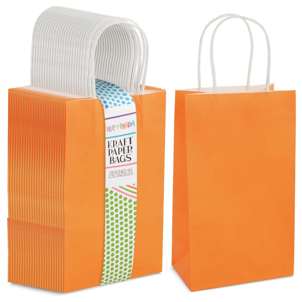 25-Pack Orange Gift Bags with Handles - Small Paper Treat Bags for Birthday, Wedding, Retail (5.3x3.2x9 In) - image 1