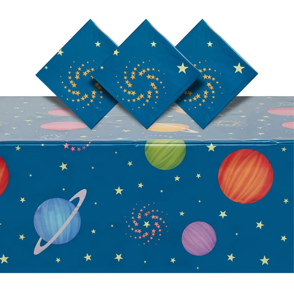 3 Pack Plastic Outer Space Tablecloths, Disposable Planets Table Covers for Galaxy Birthday Party Decorations (54 x 108 in) - image 1