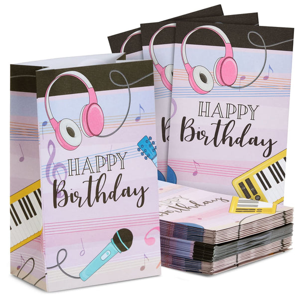 BLUE PANDA Music Theme Party Favor Bags, Happy Birthday, 36 Pack - 6 x 3 x 9 in, Multicolor Paper - Headphone & Music Note Designs - image 1