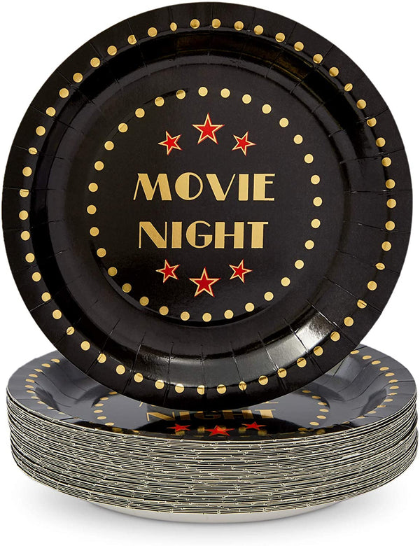 Black Paper Plates Movie Night Party Decorations (9 Inches, 48 Pack) - image 1