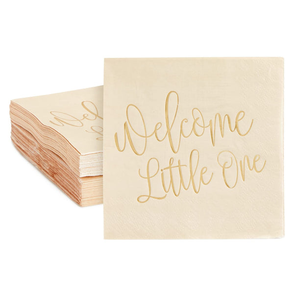 BLUE PANDA Baby Shower Decorative Napkins - 50 Count, 5 x 5/10 x 10 in, Light Tan, 3-Ply - Decorative Party & Beverage Napkins for Wedding Reception - Baby Shower Decorations & Dessert - image 1