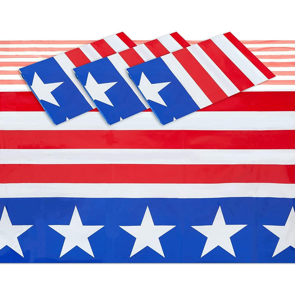 Blue Panda Rectangular American Flag Tablecloths - Disposable Plastic Table Cloth & Decoration - Outdoor Picnic Table Cover & Party Tablecloth - Patriotic Party Decoration - 6 Pack, 54 x 108 in - image 1