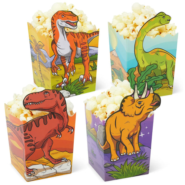BLUE PANDA Dinosaur Popcorn Boxes - 60 Pack, Multicolor, 4 Designs - Bulk Popcorn Boxes for Dinosaur Birthday Party Supply & Reusable Snack Holder - image 1
