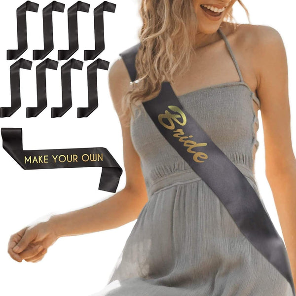BLUE PANDA Satin Sash - adaptable Sash for Screen Printing & Heat Transfers - For Pageants & Princess Stole - Bachelorette Ribbon Set & Senior Night Bands - Pack of 8, 3.7 x 33 in, Black - image 1