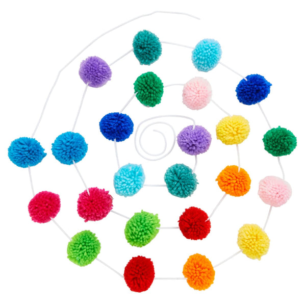 Blue Panda Happy Birthday Wool Pom Pom Garland - 10 ft, 24 Balls, Multi-Color - Party Decoration & Bulletin Board - image 1