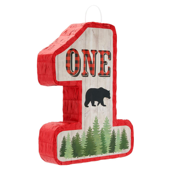 BLUE PANDA Pinata Number 1 - 16.6 x 13 x 3 Inches, Red & Black Buffalo Plaid - Birthday Pinata for Kids, Buffalo Plaid Number 1 Decoration, Indoor & Outdoor Party - image 1