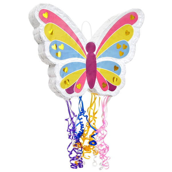 BLUE PANDA Butterfly Pinata Pull String - 16.5 x 13 x 3 In, Pink, Yellow & Blue - Rainbow & Pull-Apart Piñata for Birthday Party Decoration & Garden Theme Fairy Party - image 1