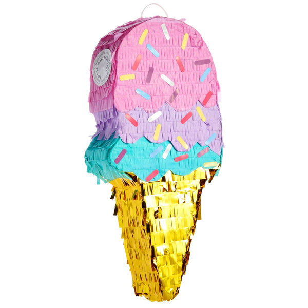BLUE PANDA Ice Cream Pinata for Birthday Party Decoration & Ice Cream Party Favors - Small Cardboard, 16.4 x 7.6 x 2.9 In, Pink, Blue & Yellow - image 1