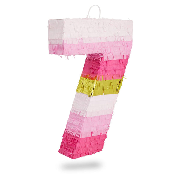 BLUE PANDA Pink Number 7 Pinata - Gold Foil, 11.7 x 10 In - Birthday Party Pinata for 7 Year Old Girl - image 1