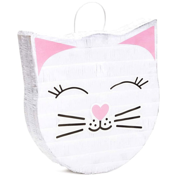 BLUE PANDA Cat Pinata - 14 x 12.8 x 3 In, White, 1 Count - Mini Pinata for Cat Birthday Decorations & Party Supplies, Pastel Birthday Decor & Rainbow Party Decor - image 1