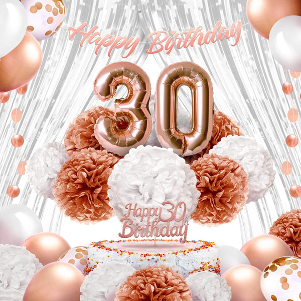 EPIQUEONE Happy Birthday Banner for Party Decorations & Cake Decoration - 41-Piece, Rose Gold, 30th Birthday - image 1