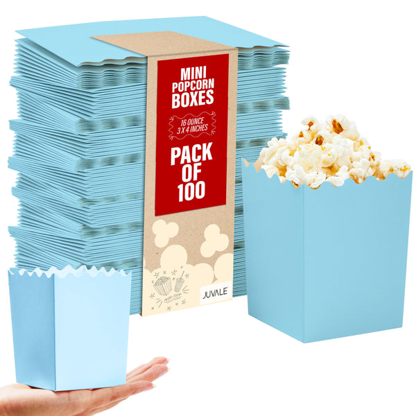 Juvale Mini Popcorn Boxes Pastel Blue – 100 Pack Small Paper Snack Containers for Party Favors, Movie Nights, Candy & Chips – Easy Assembly Scalloped Edge Popcorn Holders for Birthdays & Events - image 1