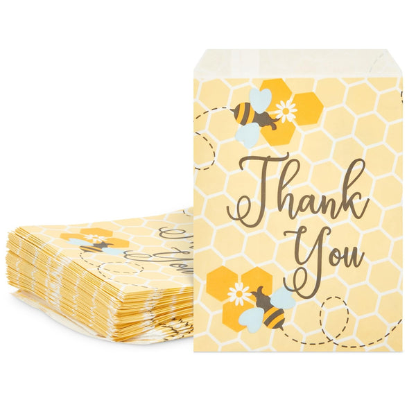 Sparkle and Bash Bumble Bee Paper Treat Bags - 5 x 7 In Yellow Paper, 100 Count - Printed Bee Favor & Goodie Holders with Thank You Message - image 1