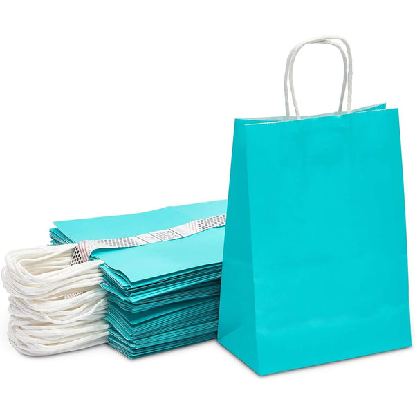 Sparkle and Bash Paper Gift Bags with Handles - Aqua Party Favor Bags - Durable Solid Paper Design - Value Set for Weddings & Birthdays - 10 x 7 x 4 in, Pack of 36, Aqua - image 1