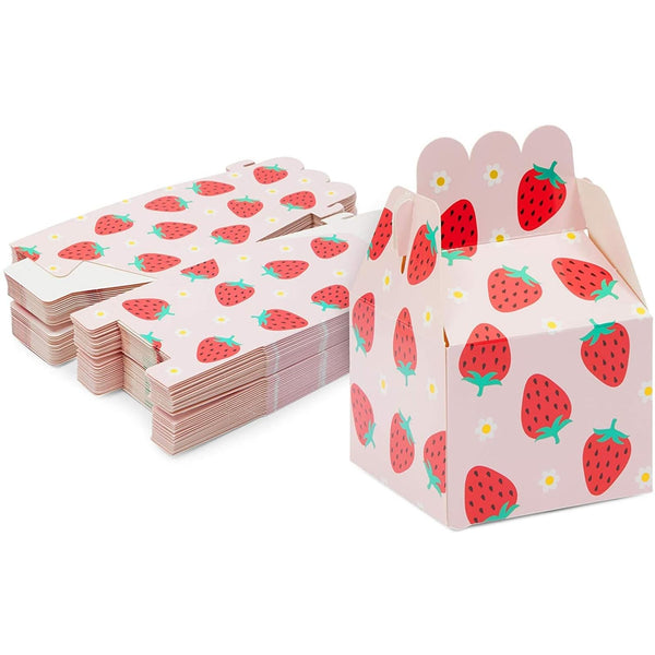 Sparkle and Bash Strawberry Goodie Boxes - Pink, 3.5 x 3.5 x 5.8 in, 36 Count - Party Favor Candy Boxes Bags for Strawberry Themed Party Decor - image 1