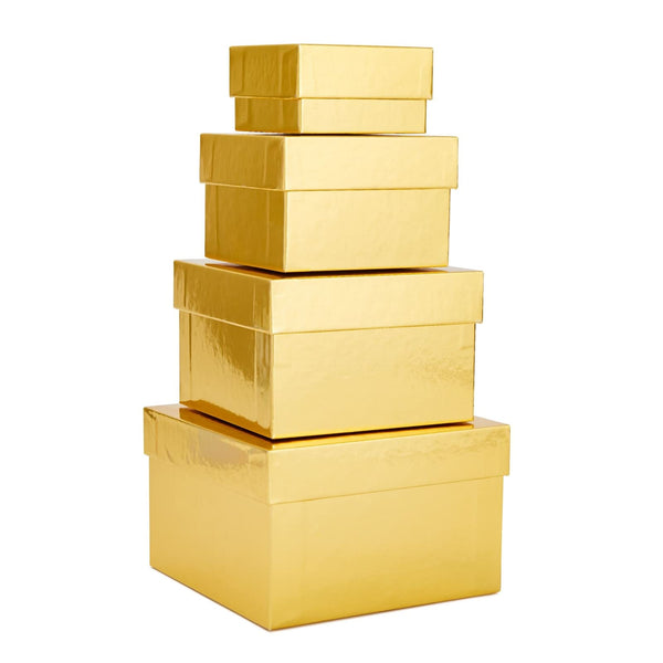 Stockroom Plus 4-Pack Square Gold Nesting Gift Boxes with Lids - Assorted 4 Sizes (6.25 x 6.25 x 4 in to 3.25 x 3.25 x 2 in) - Space-Saving & Stackable - Decorative Gold Gift Boxes - image 1