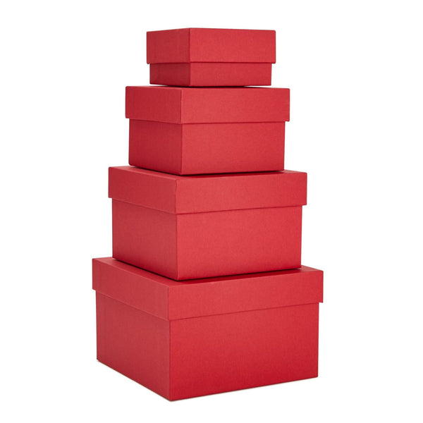 Stockroom Plus Red Gift Box Set - 4 Square Nesting Containers, 6.5x6.5x4 to 3.5x3.5x2 in - Lidded Gift & Storage Containers, Stackable Space-Saving Design - image 1