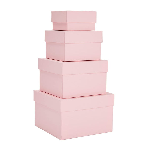 Stockroom Plus Gift Box Set - 4 Piece Assortment, Pink - Nesting & Stackable Pink Square Boxes with Lids for Weddings, Birthdays & Favors - image 1