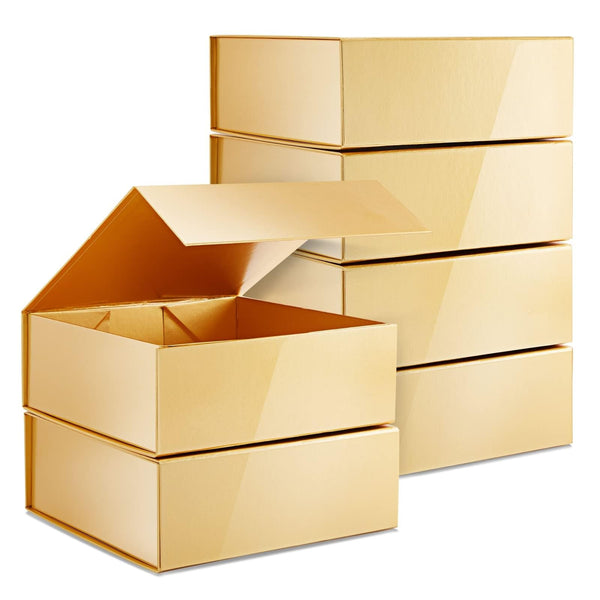 Stockroom Plus Gift Box with Lid - 6-Pack, 9.5 x 9.5 x 3.5 in, Square Glossy Gold - Proposal Box for Bridesmaid & Groomsmen - Hidden Magnetic Closure - image 1