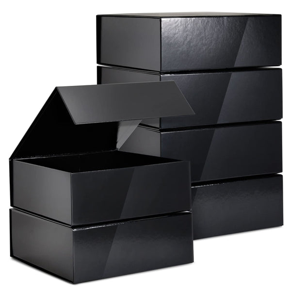 Stockroom Plus Gift Boxes with Lids - 9.5 x 9.5 x 3.5 In, 6-Pack Glossy Black Square - Magnetic Closure & Reusable Decorative Cases for Groomsmen Proposal & Bridesmaid - image 1