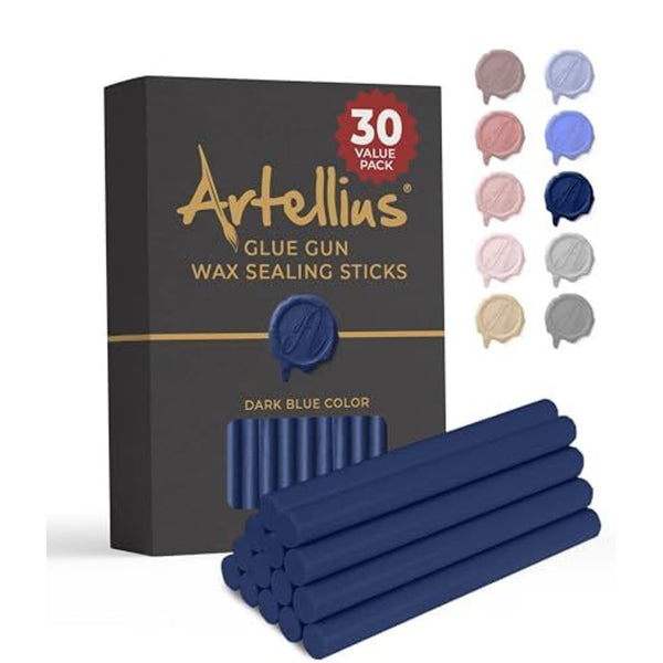 Artellius Sealing Wax Sticks - 30-Pack, Dark Blue, 4 in x 0.3 in - Wax Sticks for Letter Sealing & Envelope Embellishments with Wax Seal Stamps & Glue Gun - image 1