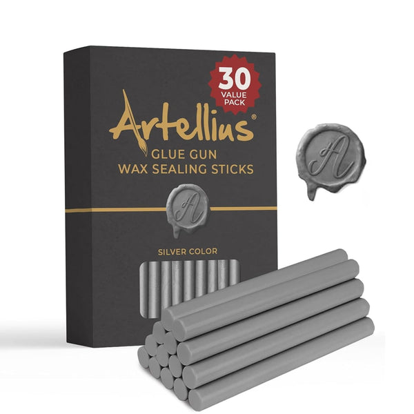 Artellius Sealing Wax Bars - 30 Pack, 4" x 0.3", Silver - Flexible Odorless Resin for Envelopes & Wax Seal Kit Projects - Glue Gun & Warmer Compatible - image 1