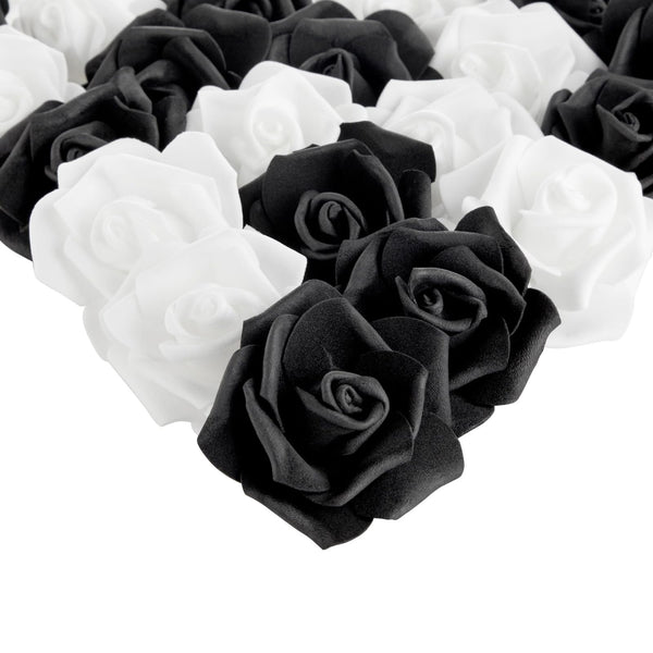 Bright Creations Black & White Roses Stemless Foam Rose Heads - 100 Pack, 3 in Polyethylene Craft Foam - Faux Flowers for DIY Arrangements & Wedding Flowers - image 1