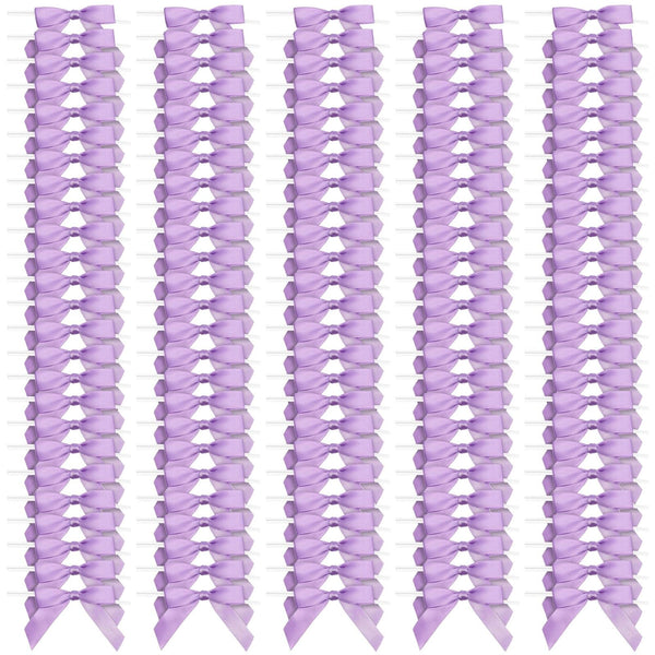 Bright Creations 100 Pack Purple Twist Tie Bows for Treat Bags, 3" Small Satin Ribbons for Craft Decoration, Gift Wrap, Themed Party Favors, Baked Goods - Purple Bow - image 1