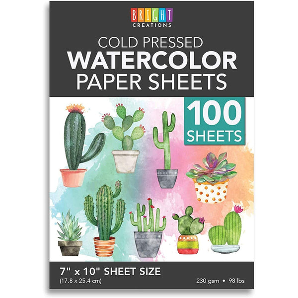 Bright Creations 100 Sheets Cold Press Watercolor Paper for Artists and Beginners (7 x 10 Inches) - image 1