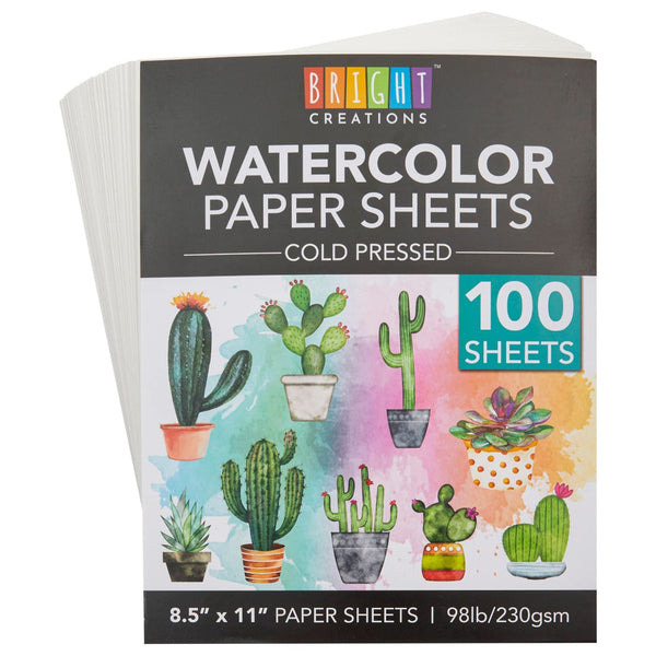 Bright Creations Printable Cold Pressed Watercolor Paper Bulk Pad - 100 Sheets, 8.5 x 11 In, 230 GSM, White - Painting Paper for Acrylics & Sketching - image 1