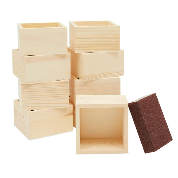 Bright Creations Centerpieces - 10 Unfinished Pine Mini Wood Crates 4 x 4 x 2.3 In & Sanding Sponge, Cream & Brown - DIY Craft Decor & Storage Display - image 1