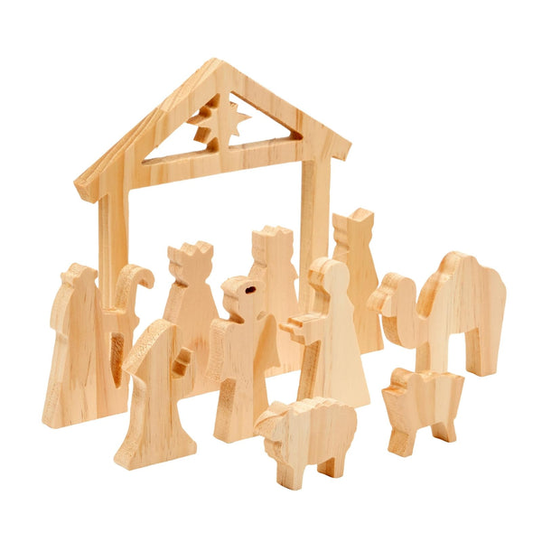 Unfinished Wooden Nativity Scene Set, DIY Christmas Decoration Crafts (11 Pieces) - image 1
