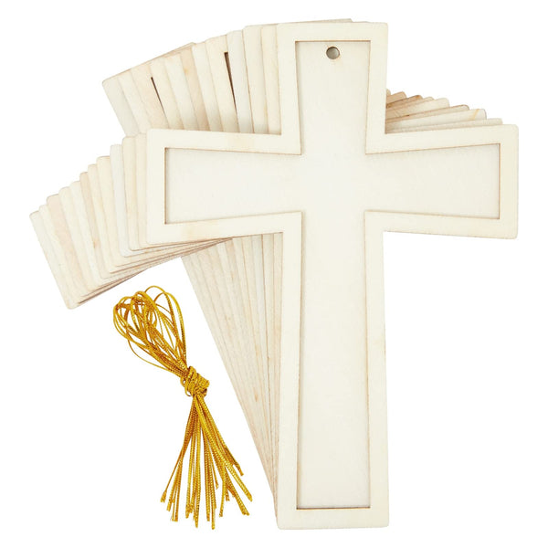 Bright Creations Wooden Crosses for Crafts - 3.8 x 5 In, 12 Pack, Gold String - Paintable Wooden Craft Crosses & Cross Cutouts for DIY Projects - image 1