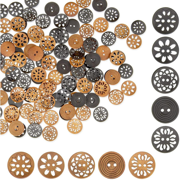 Bright Creations Wooden Buttons - Crafting & Sewing Decorative Wood Buttons - Assorted Bulk for Crochet Projects - 0.98 in, 120 Pieces, 5 Designs, Black & Brown - image 1